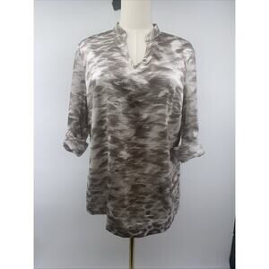 Chico’s Travelers Brown/cream Tunic Top 3/4 Sleeve Size 1/US 8